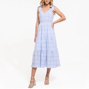 August Sky Blue Plaid Sleeveless Dress (654)